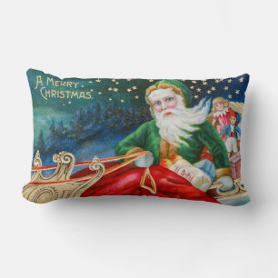 Vintage Retro Santa Claus Christmas Postcard Lumbar Cushion