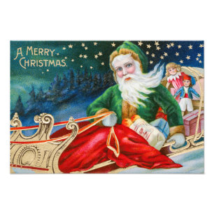 Vintage Retro Santa Claus Christmas Postcard Photo Print