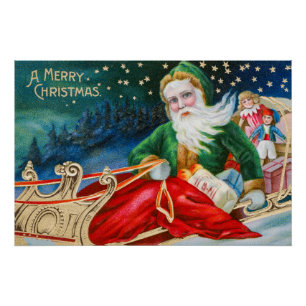 Vintage Retro Santa Claus Christmas Postcard Poster