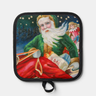 Vintage Retro Santa Claus Christmas Postcard Pot Holder