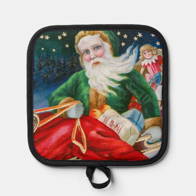 Vintage Retro Santa Claus Christmas Postcard Pot Holder (Front)