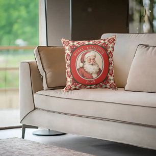 Vintage Retro Santa Holiday Pattern Cushion
