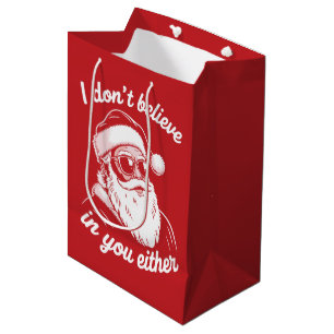 Vintage Retro Santa I Dont Believe In You Either  Medium Gift Bag