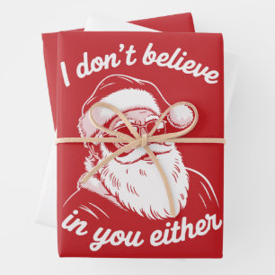 Vintage Retro Santa I Dont Believe In You Either  Wrapping Paper Sheet