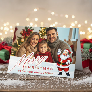 Vintage Retro Santa In Snow Custom Christmas Photo Holiday Card