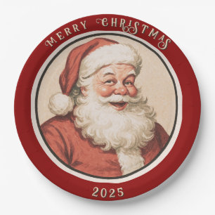 Vintage Retro Santa  Paper Plate