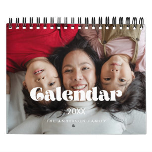 Vintage retro script 2024 family photo calendar