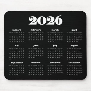 Vintage retro script 2026 Black calendar Mouse Pad
