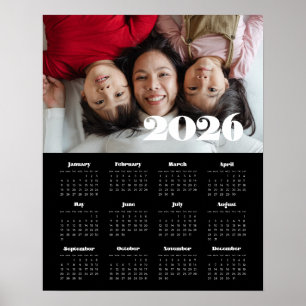 Vintage retro script 2026 Black photo calendar Poster