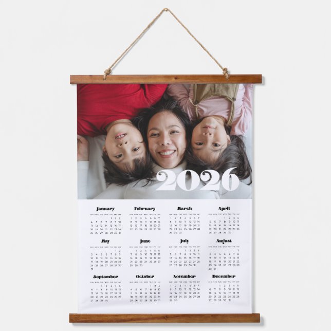 Vintage retro script 2026 photo calendar hanging tapestry (Front)