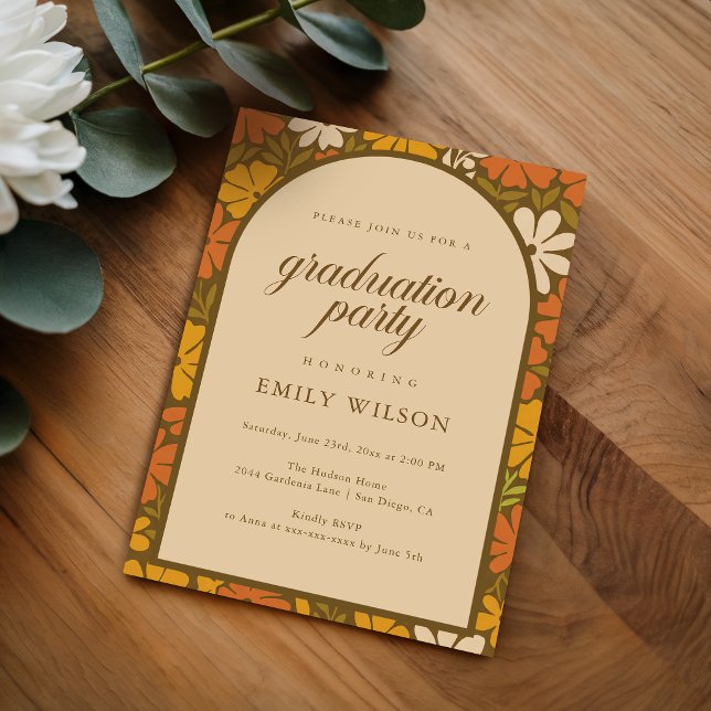 Vintage Retro Script Floral Graduation Party Announcement (Creator Uploaded)
