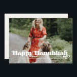 Vintage retro script Happy Hanukkah photo Holiday Card<br><div class="desc">Happy Hanukkah card! A modern typography for this winter Holiday photo cards collection. To customise with your favourite family picture. You can also easily change the colour of the font or the background to your liking.</div>