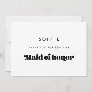 Vintage Retro Script Maid of Honour Thank You Card
