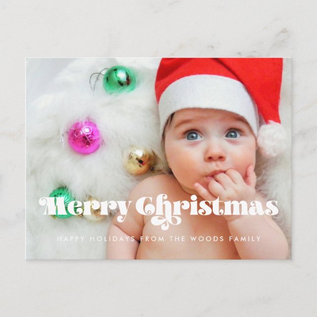 Vintage retro script Merry Christmas photo Postcard (Front)