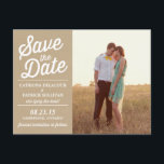 Vintage Retro Script Photo Save the Date Postcard<br><div class="desc">Rustic Retro Script Photo Save the Date Postcard 
 Photo save the date announcement featuring retro typography on a chalkboard background.</div>