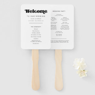 Vintage Retro Script Program & Wedding Party Hand Fan