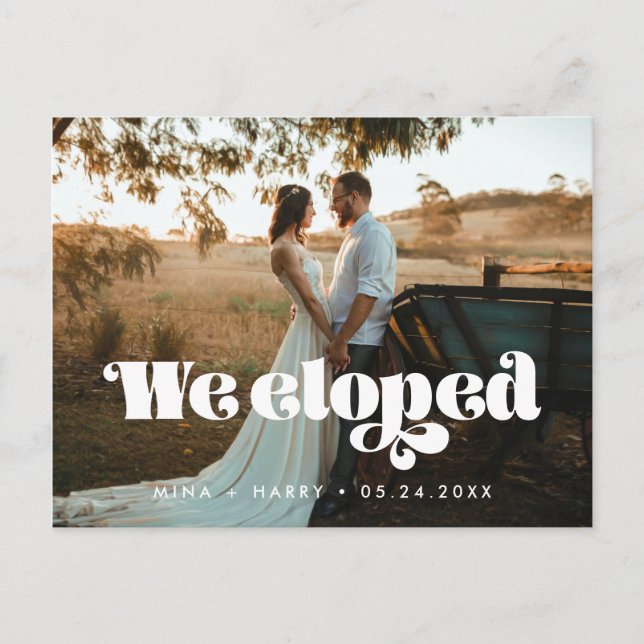 Vintage retro script We eloped photo Postcard (Front)