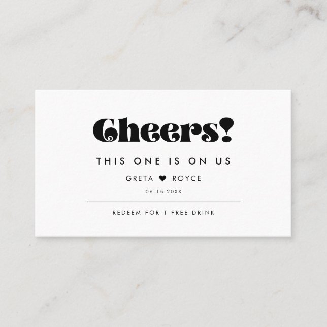 Vintage Retro Script Wedding Drink Ticket (Front)