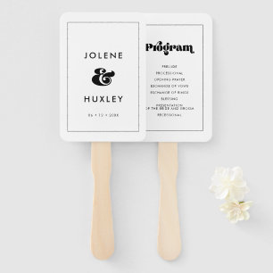 Vintage retro script wedding program hand fan