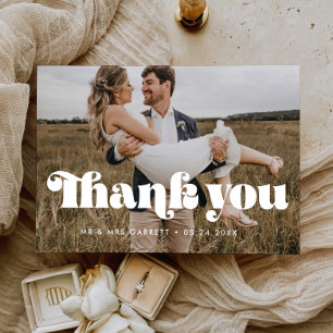 Vintage retro script wedding Thank You card