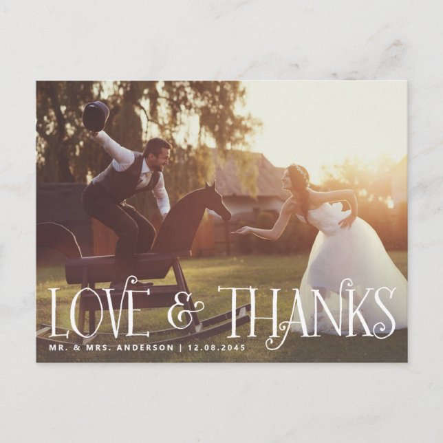 Vintage Retro Script Wedding Thank You Postcard (Front)