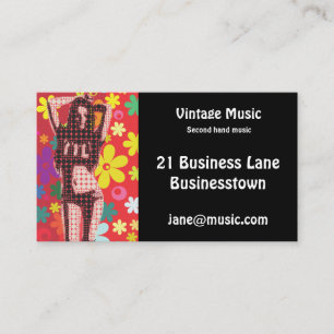 Vintage retro second hand music record store business card