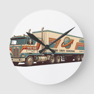Vintage Retro Semi Truck Throw Pillow Round Clock