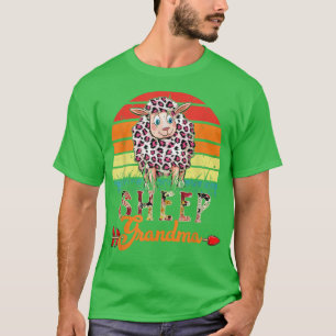 Vintage Retro Sheep Grandma Flowers Leopard Sheep T-Shirt