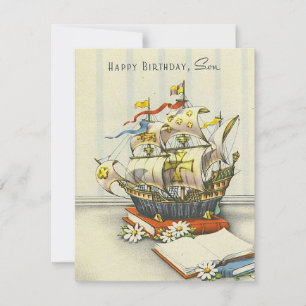 Vintage Retro Ship Happy Birthday Son Card