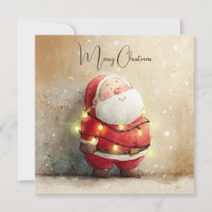 Vintage Retro Simple Christmas Tree Santa Claus  Holiday Card