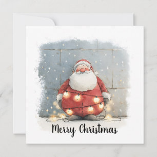 Vintage Retro Simple Christmas Tree Santa Claus Holiday Card