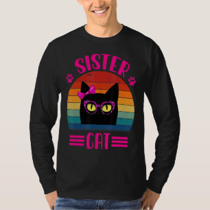 Vintage Retro Sister Cat With Pink Leopard Glasse T-Shirt