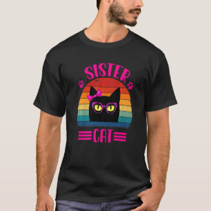 Vintage Retro Sister Cat With Pink Leopard Glasse T-Shirt