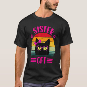 Vintage Retro Sister Cat With Pink Leopard Glasse T-Shirt