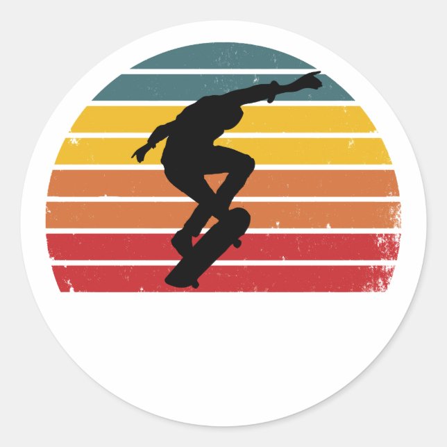 Vintage Retro Skateboarding Classic Round Sticker (Front)