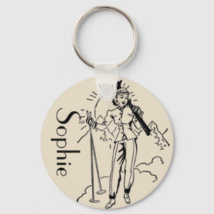 Vintage/Retro Ski Engraving Personnalised Keyring