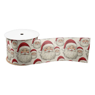 Vintage Retro Smiling Santa Face Satin Ribbon