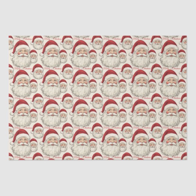 Vintage Retro Smiling Santa Face Tissue Paper (Front)