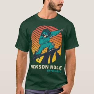 Vintage Retro Snowboarding Skeleton Jackson Hole W T-Shirt