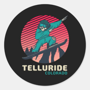 Vintage Retro Snowboarding Skeleton Telluride Colo Classic Round Sticker