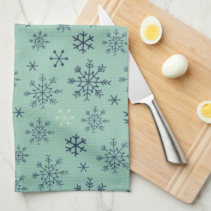vintage Retro Snowflake Blue Snow Winter Holiday Tea Towel