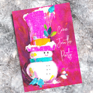 Vintage retro snowman pink Christmas new year Invitation