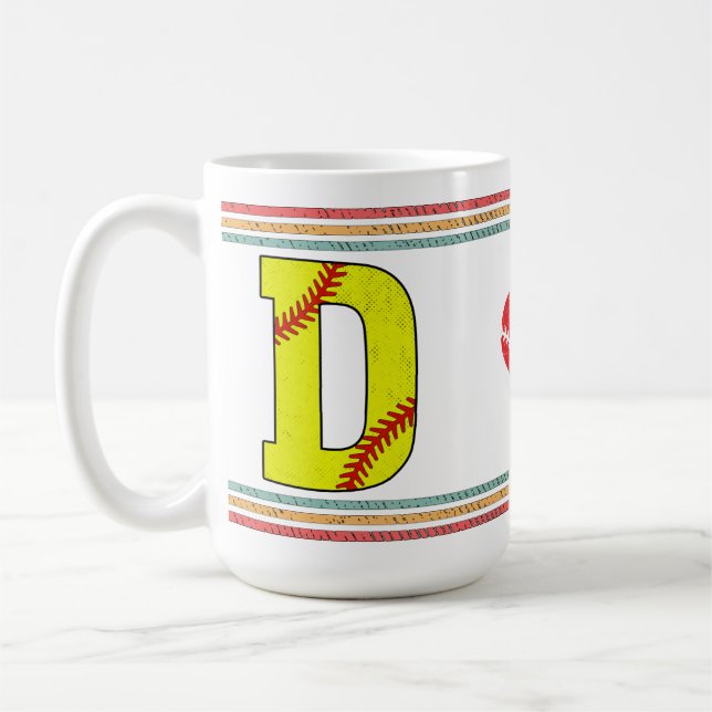 Vintage Retro Softball Letter D Classic Coffee Mug (Left)