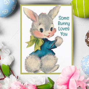 Vintage Retro Some Bunny Loves You Holiday Postcard