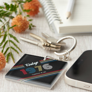 Vintage Retro Stripe 1976 50th birthday or Reunion Key Ring