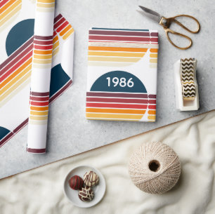 Vintage Retro Stripe 1986 Sun 40 Birthday Primary  Wrapping Paper