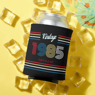 Vintage Retro Stripe Primary Colours 1985 Can Cooler