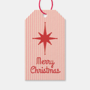 Vintage Retro Striped Merry Christmas Pink and Red Gift Tags