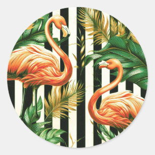 Vintage Retro Stripes Flamingo Classic Round Sticker