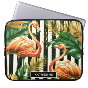 Vintage Retro Stripes Flamingo Laptop Sleeve